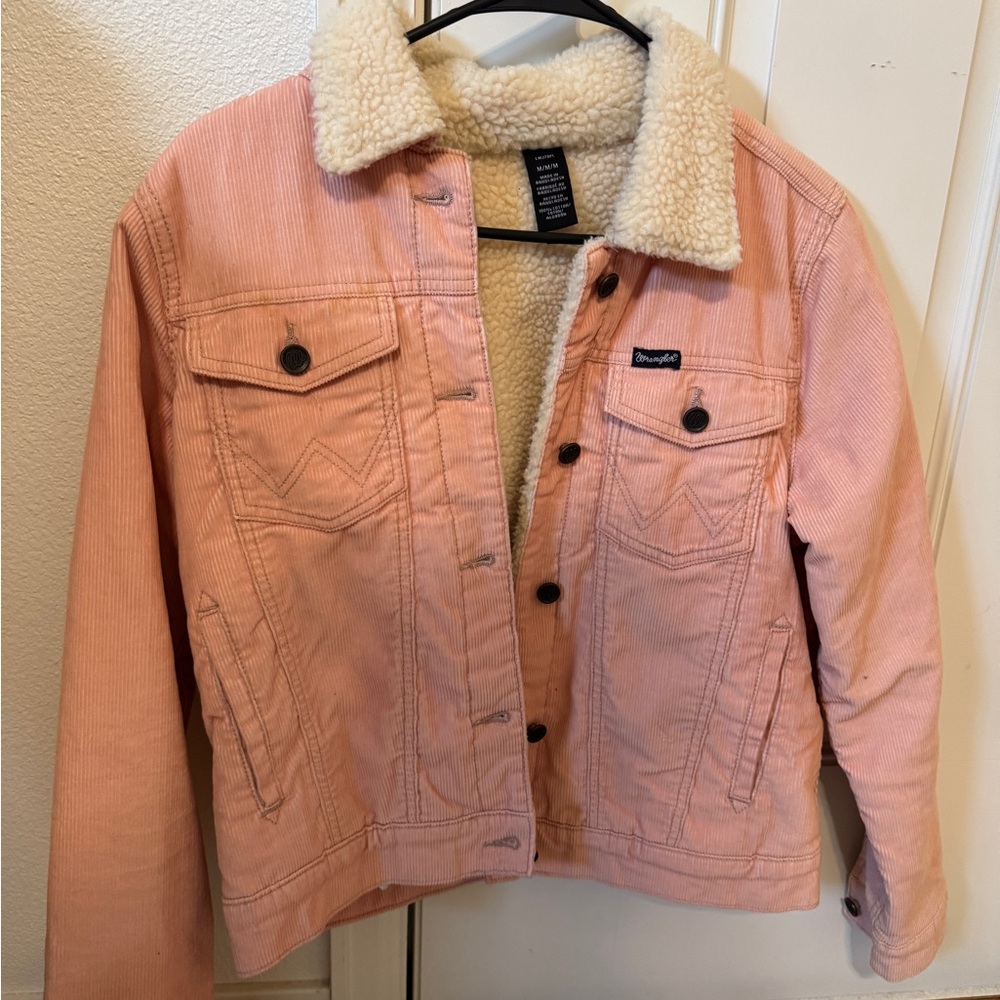 Wrangler Light Pink Corduroy Jacket with Cream Sherpa Collar